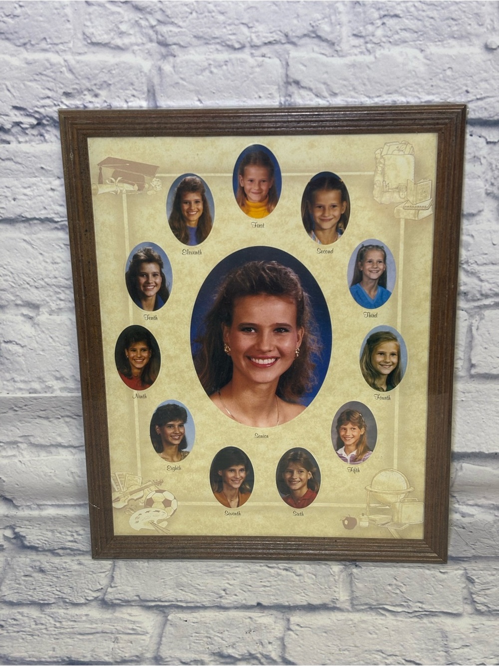 Retro School Picture Wooden Frame 1st-12th Grade Collage 15"x 12" Vtg Photo New